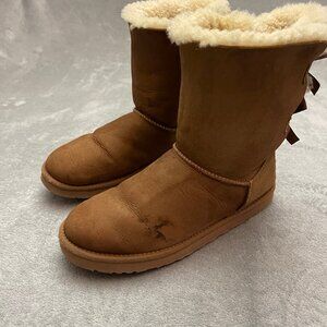 UGG Australia Bailey Bow II Suede Shearling Short Boots Women 10 Brown 1002954
